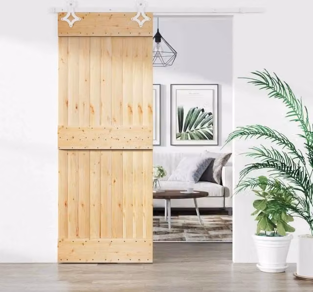 Porta scorrevole moderna vidaXL in legno e acciaio, colori bianco e marrone, H: 210 cm, L: 80 cm, P: 16 cm