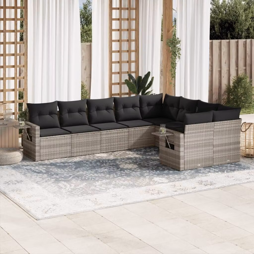 Maison Exclusive - Set da giardino 9 pezzi con cuscini Grigio chiaro Poly Rattan
