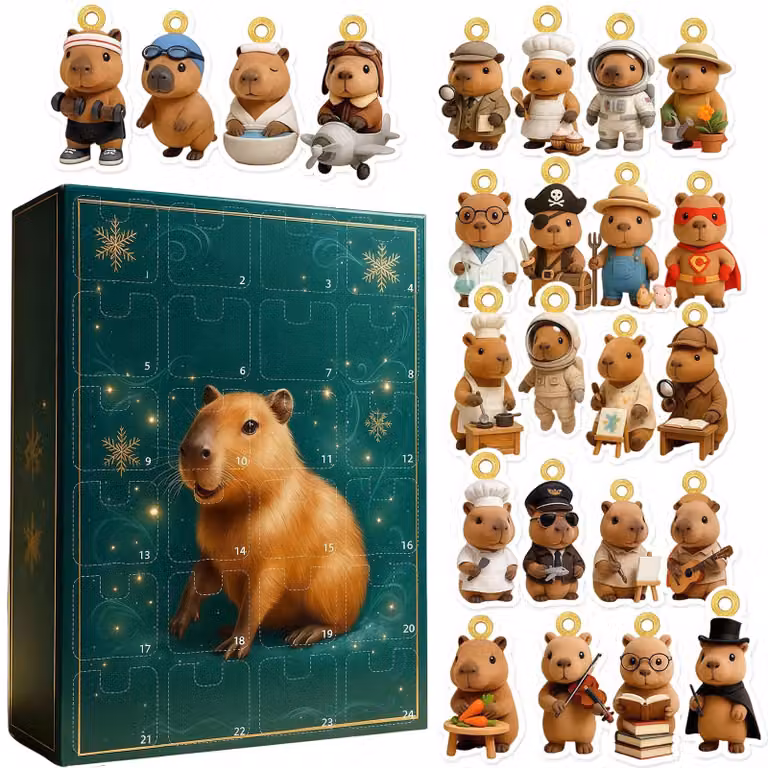 Calendario dell'Avvento a forma di capibara, 2025, in acrilico 2D, decorazione natalizia
