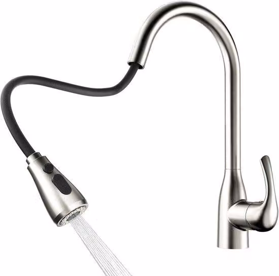 Miscelatore per cucina con collo di cigno, doccetta estraibile, rotazione a 360 gradi, acciaio, lunghezza estensione 40 cm, resistente alla corrosione