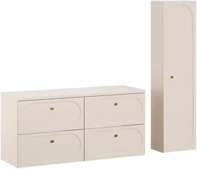 Set TORNADO beige: mobile sottolavabo 120cm + piano per lavabo + colonna contenitore