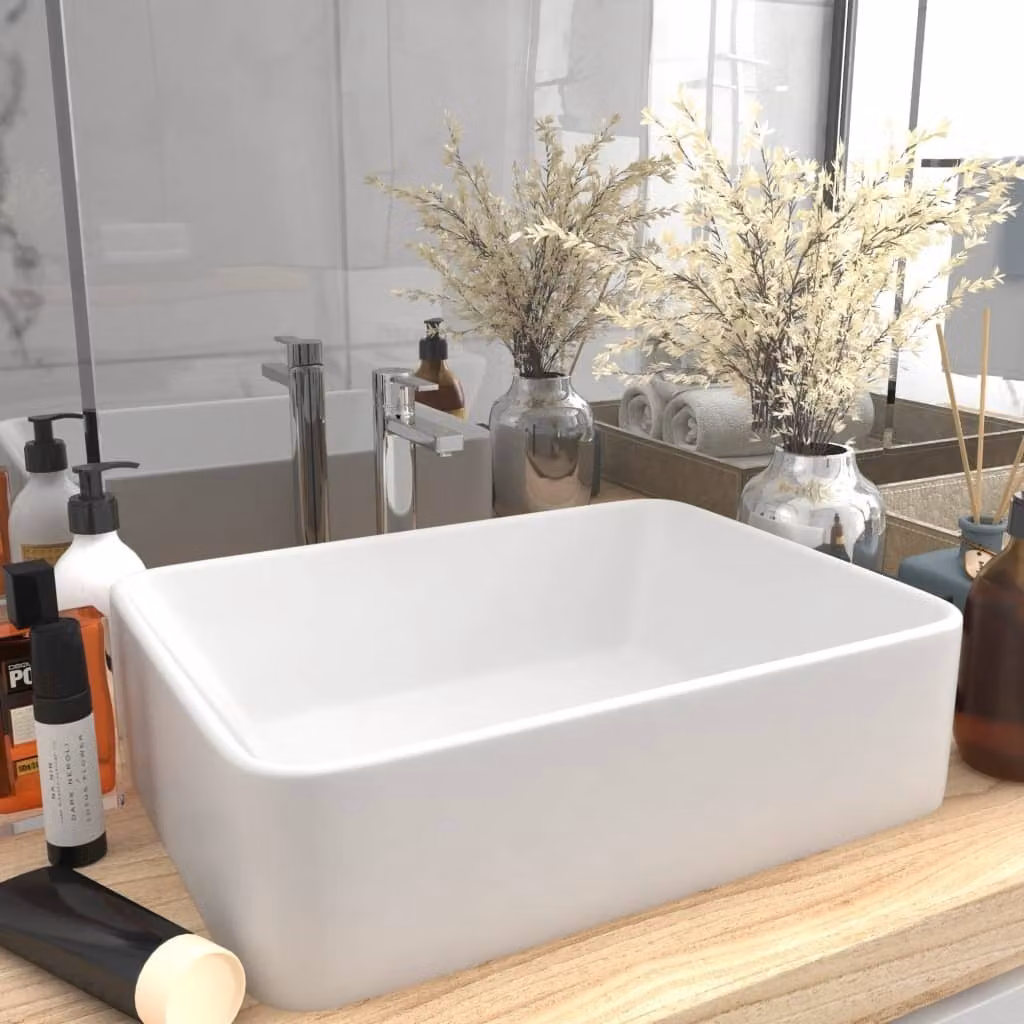 The Living Store Lavabo bianco opaco 41x30x12 cm in Vetroceramica