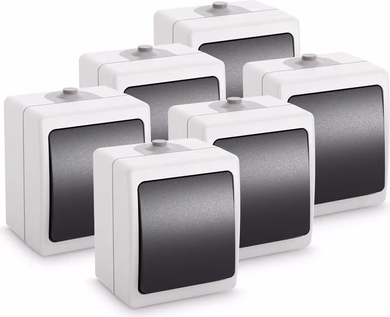ABSINA Interruttore esterno per locali umidi - 6x Interruttore esterno a 1 canale IP54, 250V, 10A - Interruttore esterno per locali umidi