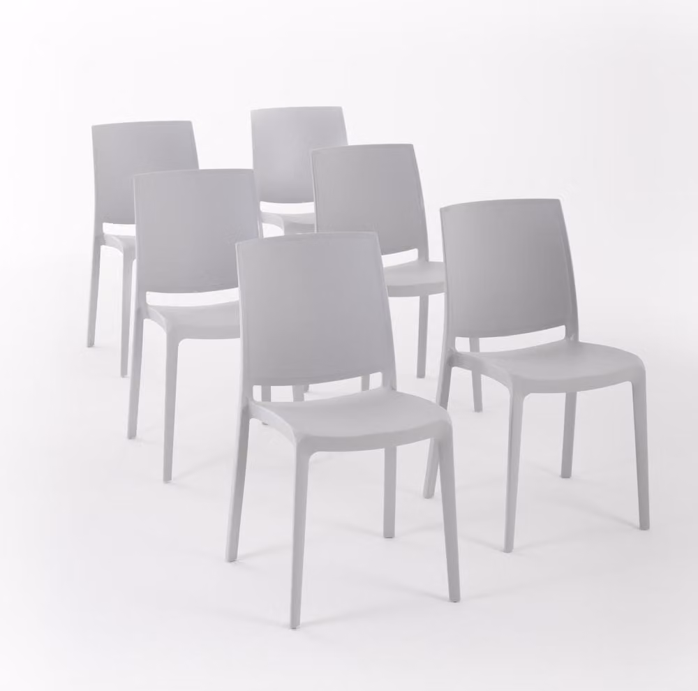 set di 6 sedie impilabili in polipropilene con fibra di vetro per uso esterno e giardino, bar e ristorante, cucina design moderno - CARMEN - Grigio chiaro