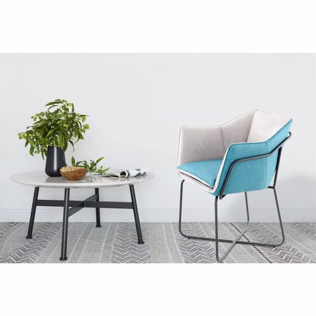 Poltrona Lounge Marietta Kendra Home in Ecopelle e Metallo Grigio e Petrolio con Braccioli – 2