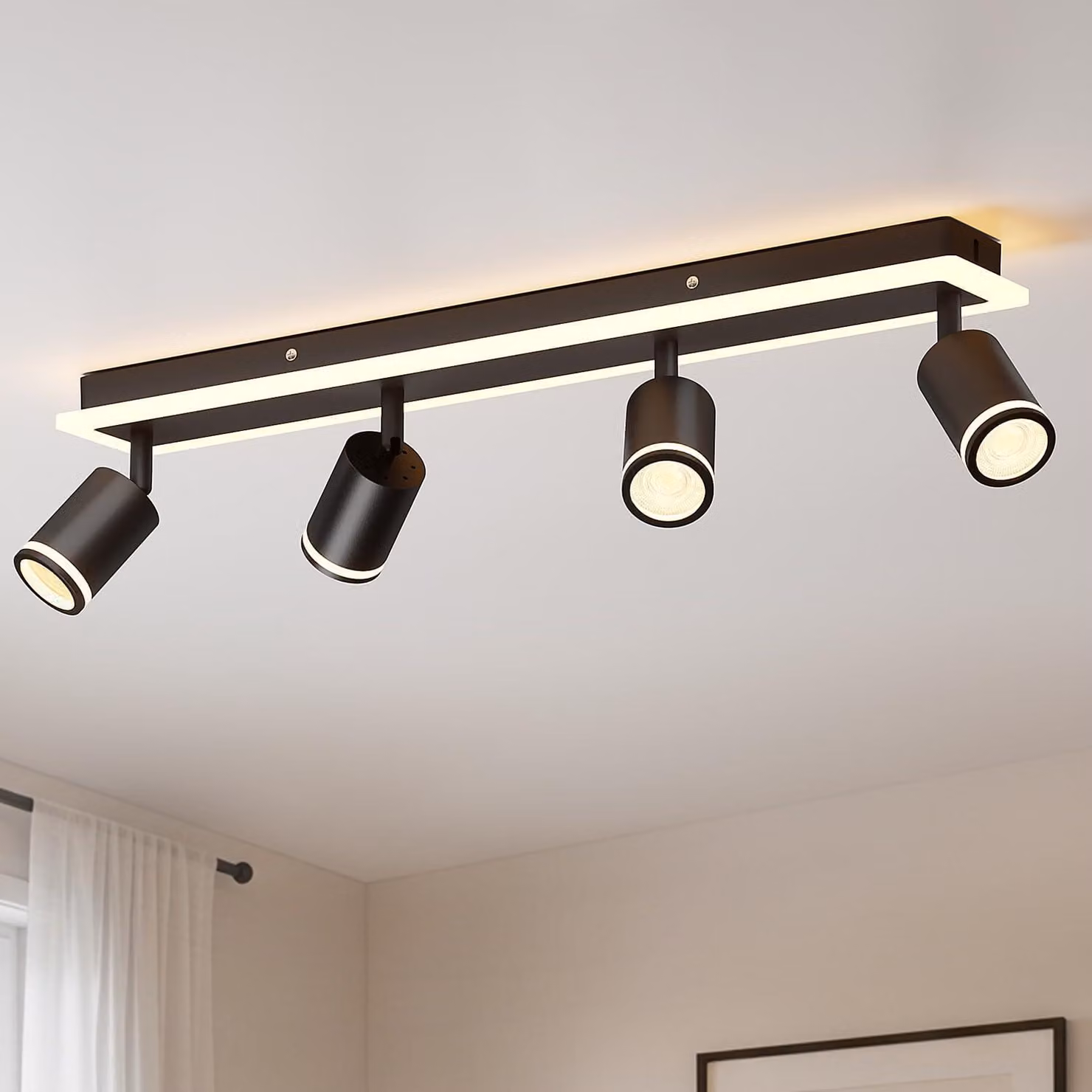 LVWIT, plafoniera LED a soffitto, nera, con 4 luci GU10, orientabile a 350°, faretto da soffitto, lampada da interno, ideale per corridoi, salotti, cucine e camere da letto. Non include le lampadine