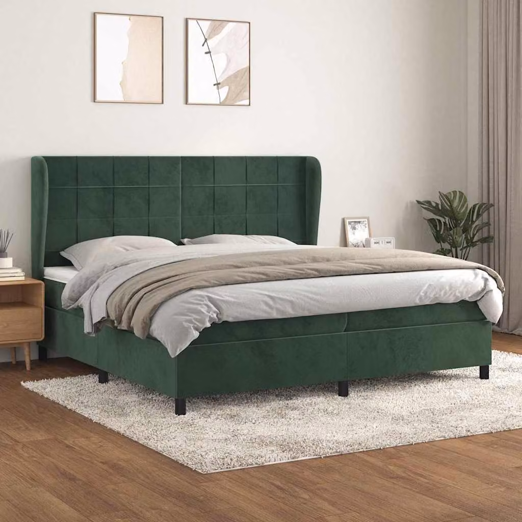 vidaXL Letto Ibrido con Giroletto a Molle e Materasso in Velluto Verde Scuro L/P/H: 200 x 200 x 203 cm