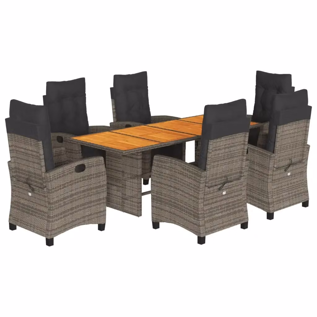vidaXL Set da Pranzo da Giardino 7 pz in Polyrattan e Legno di Acacia Grigio – 2