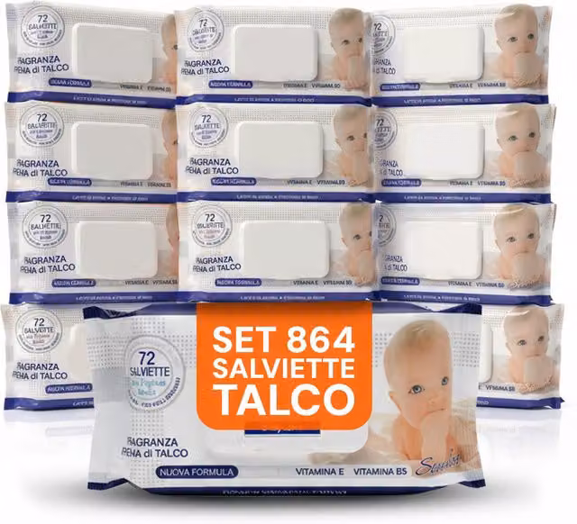 Salviettine Baby Keiki Bianche con Fragranza Latte d'Avena e Riso, Aloe o Crema al Talco, confezione da 72 o 864 pezzi