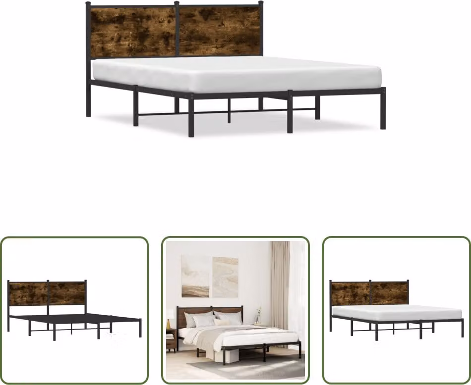 The Living Store Struttura letto con testiera in metallo rovere fumé 140x200 cm