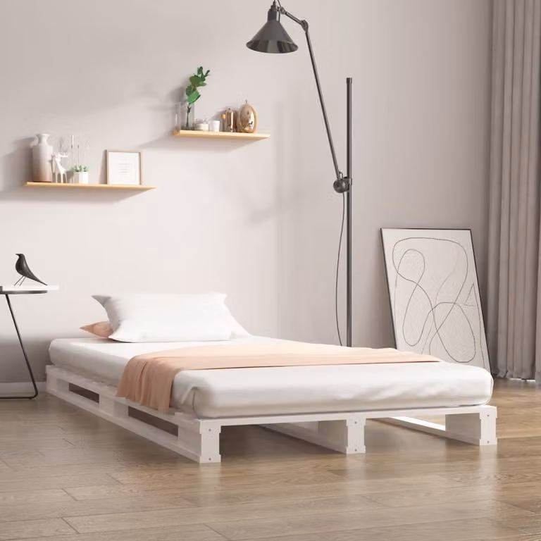 The Living Store Letto in pallet bianco 90x190 cm in legno di pino massiccio