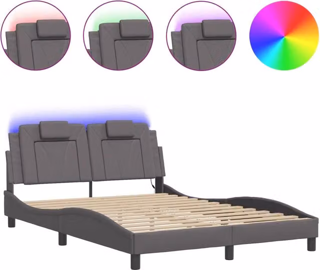 Letto matrimoniale | Letto per adulti | Giroletto Viana con LED senza Materasso Grigio 140x200 cm