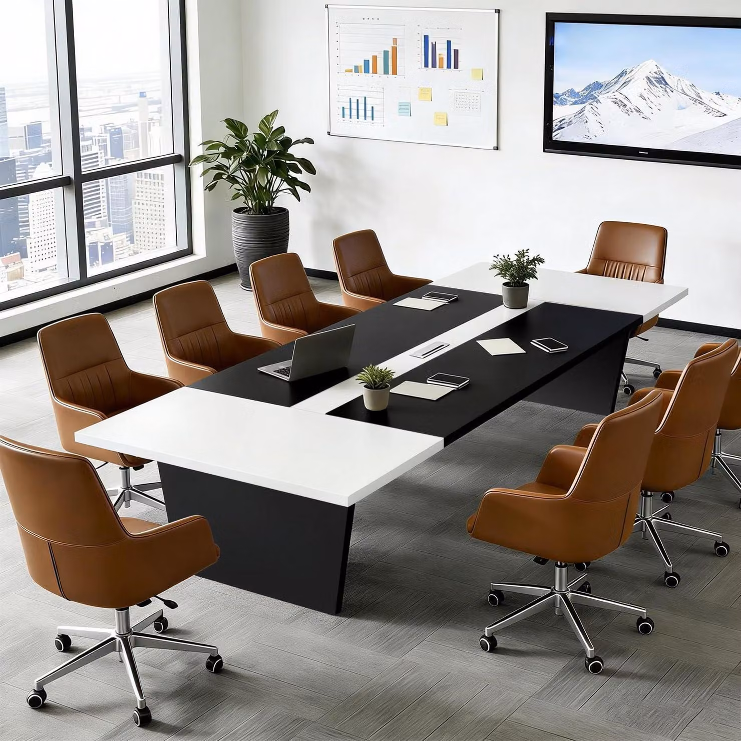 Tavolo da conferenza, dimensioni 320x120x74 cm, colore nero/bianco, piano del tavolo spesso 2,5 cm
