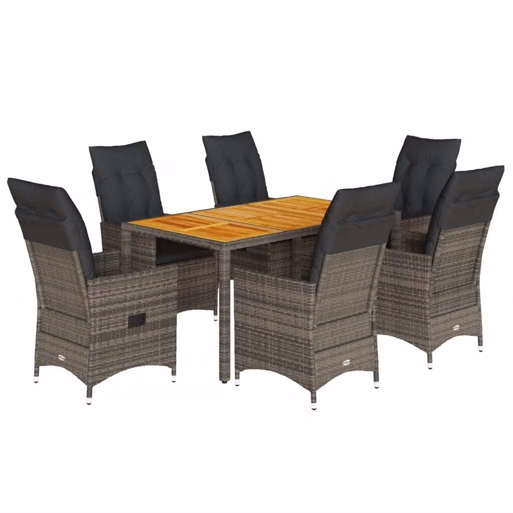 Set da Pranzo da Giardino 7 pz con Cuscini in Polyrattan Grigio