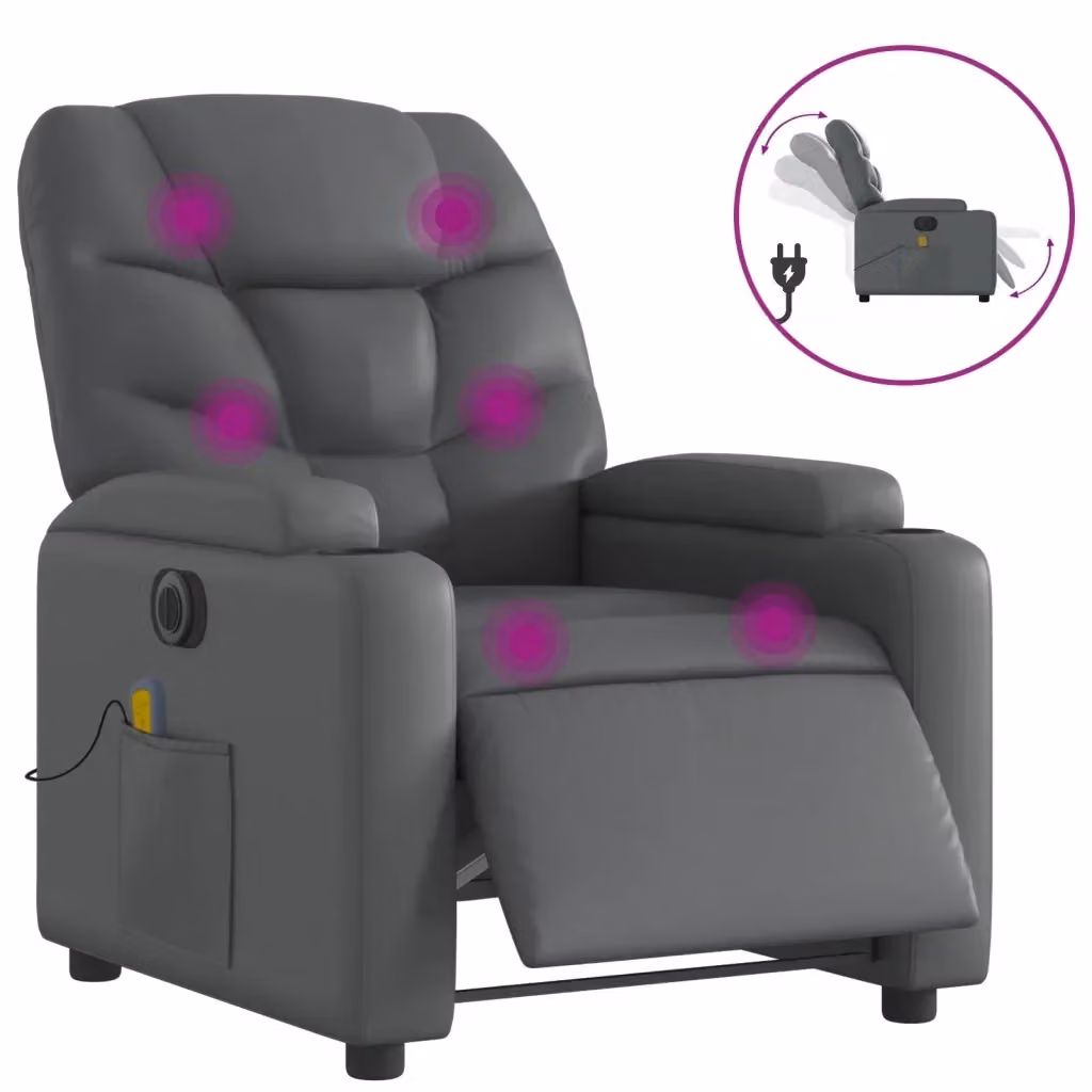Poltrona Massaggiante Elettrica Reclinabile vidaXL in Similpelle Grigio con Braccioli – 2
