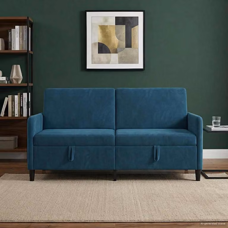 Divano moderno vidaXL con contenitore apribile in tessuto blu per soggiorno L: 172 cm, P: 78 cm, H: 87 cm