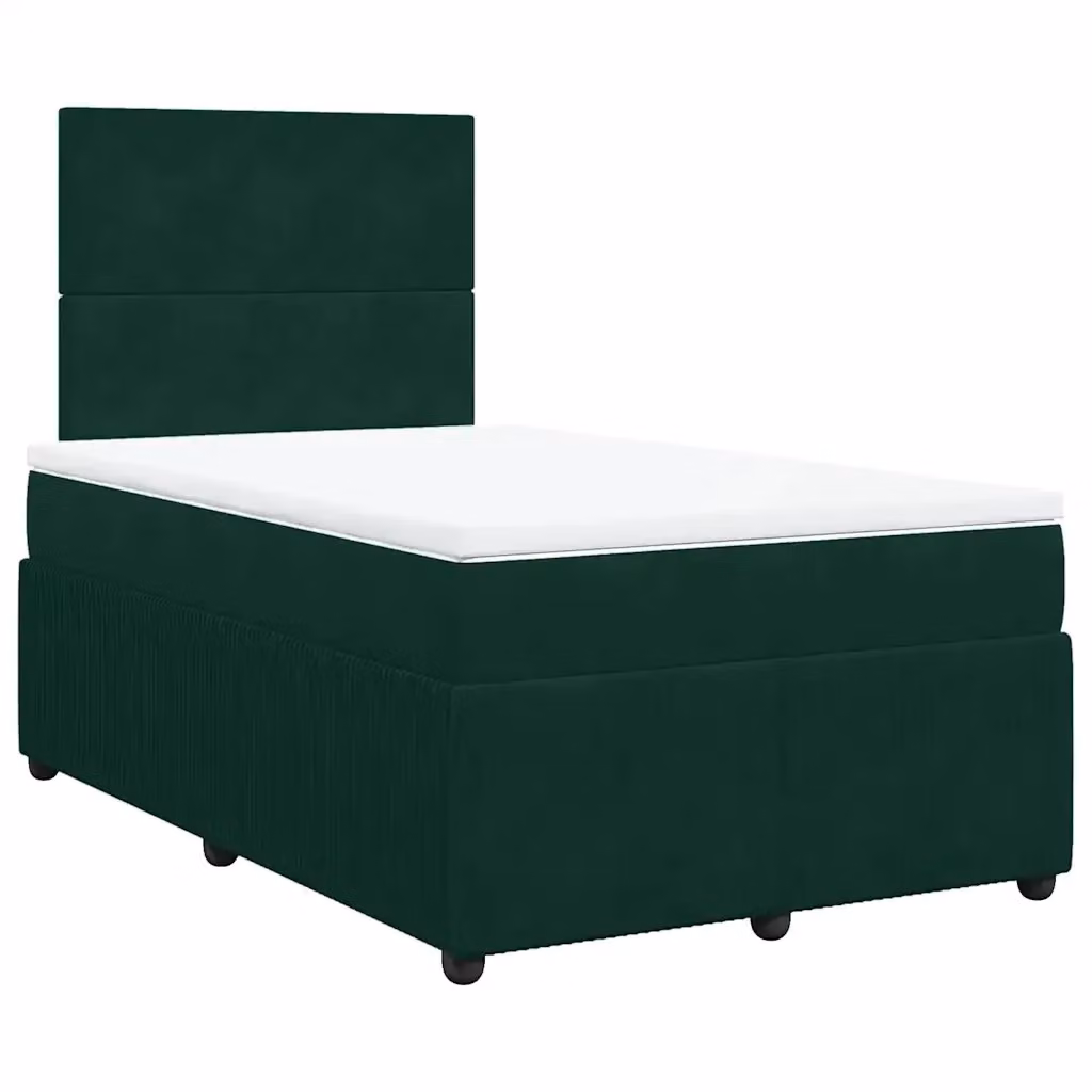 Letto con Giroletto a Molle e Materasso Ibrido vidaXL in Velluto Verde Scuro e Bianco L/P: 120 x 190 cm – 2