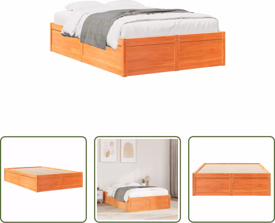The Living Store letto in legno massiccio senza materasso cera marrone 135x190 cm legno di pino