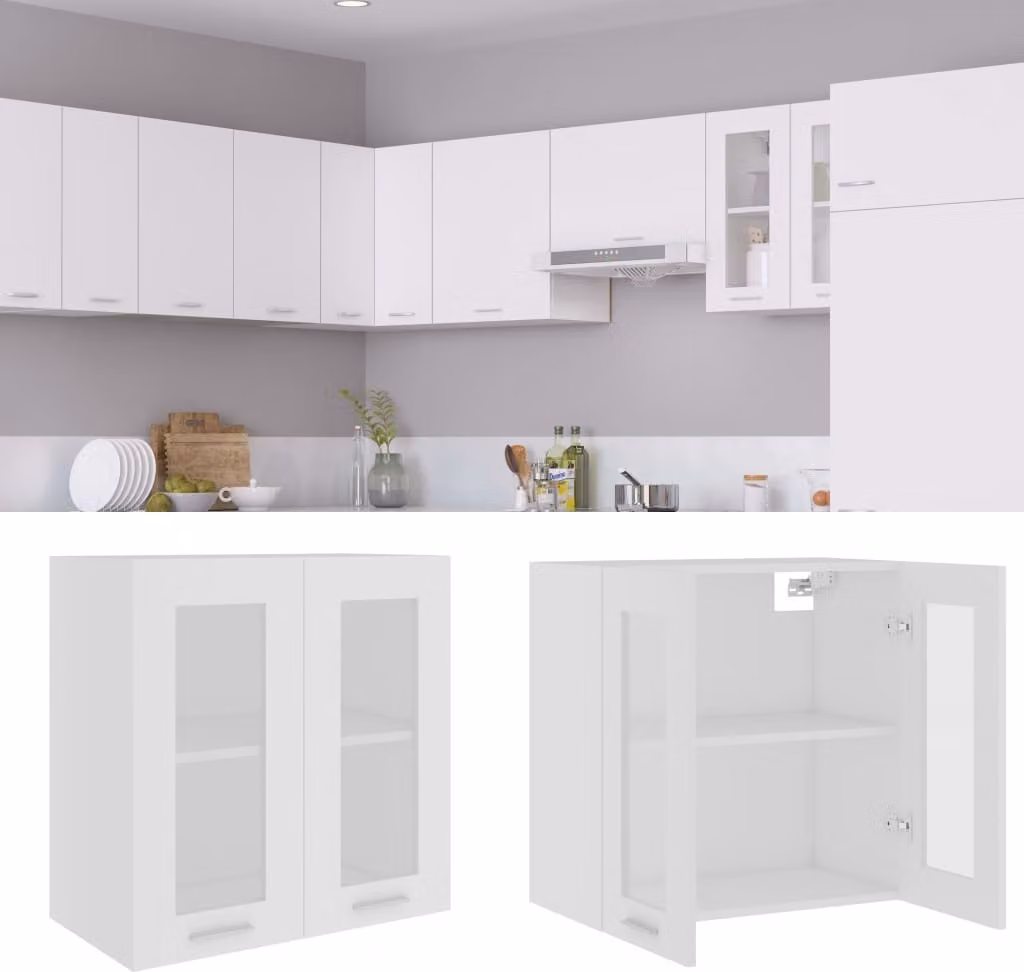 The Living Store Vetrinetta sospesa bianca 60x31x60 cm in materiale ligneo