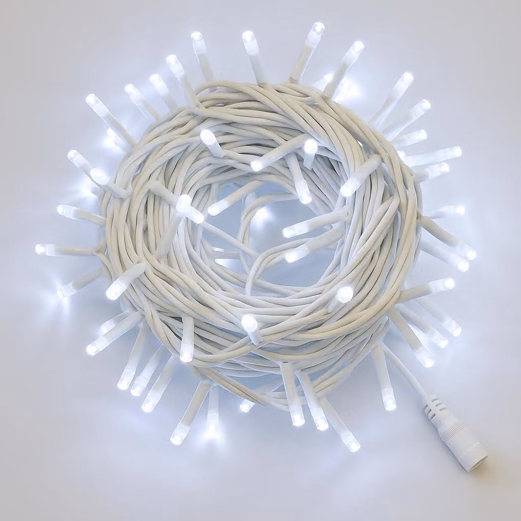 Catena luminosa con 100 LED, 10 metri, colore bianco, grado di protezione IP65, espandibile, effetto lampeggiante