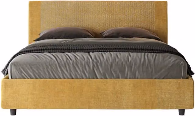 Letto matrimoniale senza rete imbottito 160x210 tessuto Labirinto 6 giallo Rosal
