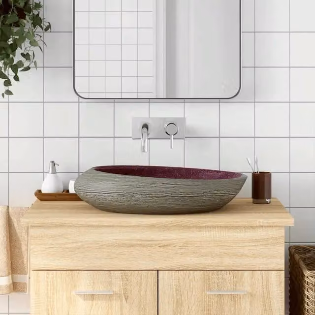 Lavabo da Appoggio Viola e Grigio Ovale 59x40x14 cm Ceramica 155092