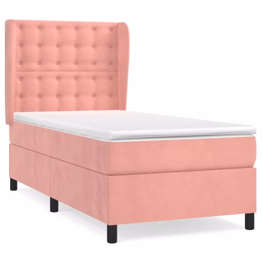 Letto Ibrido vidaXL con Struttura in Legno di Larice e Rivestimento in Velluto Rosa e Bianco L/P/H: 100 x 200 x 128 cm – 2