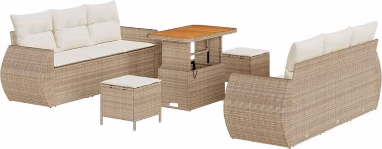 Set Divano da Giardino con cuscino 9 pcs Beige polyrattan