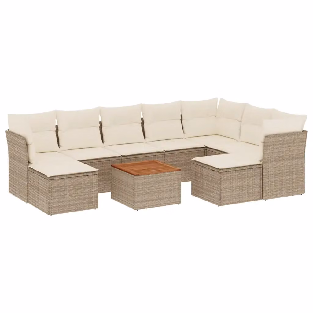 Set Divano da Giardino vidaXL 10 pz in Polyrattan con Cuscini Beige e Tavolino da Esterno – 2