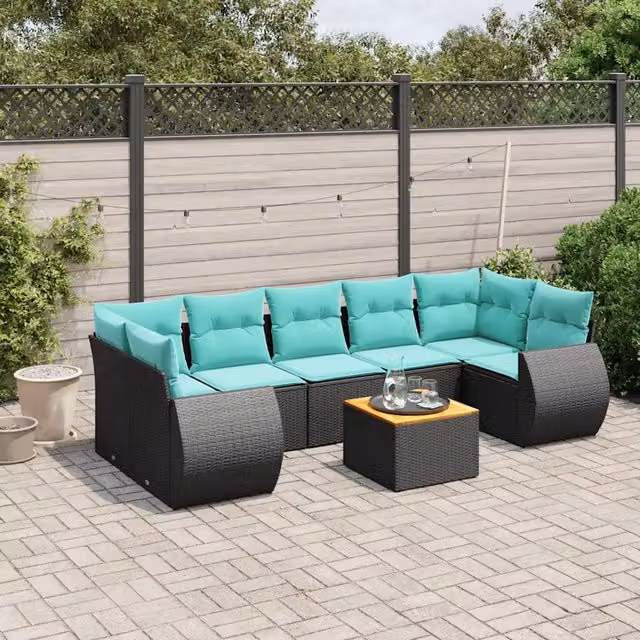 Set Divani da Giardino 8 pz con Cuscini Nero in Polyrattan 3224916