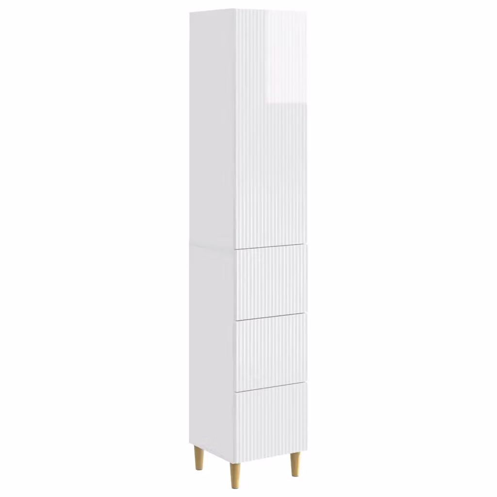 Set di 2 armadi moderni vidaXL in MDF bianco lucido con ante a battente e cassetti interni – 2