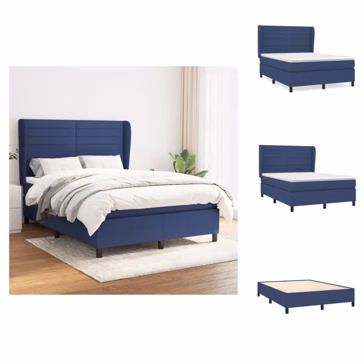 vidaXL Letto a molle con materasso blu 140x200 cm in tessuto - Letti & strutture letto