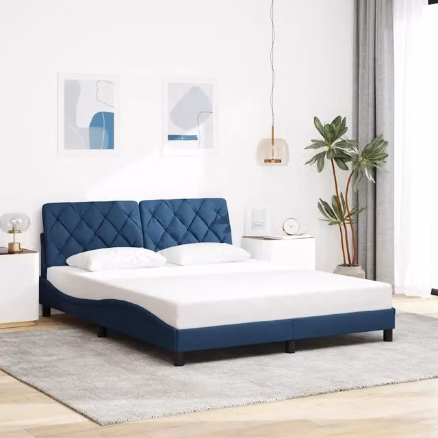 Giroletto vidaXL in tessuto blu con doghe in legno L/P/H: 200 x 160 x 33 cm