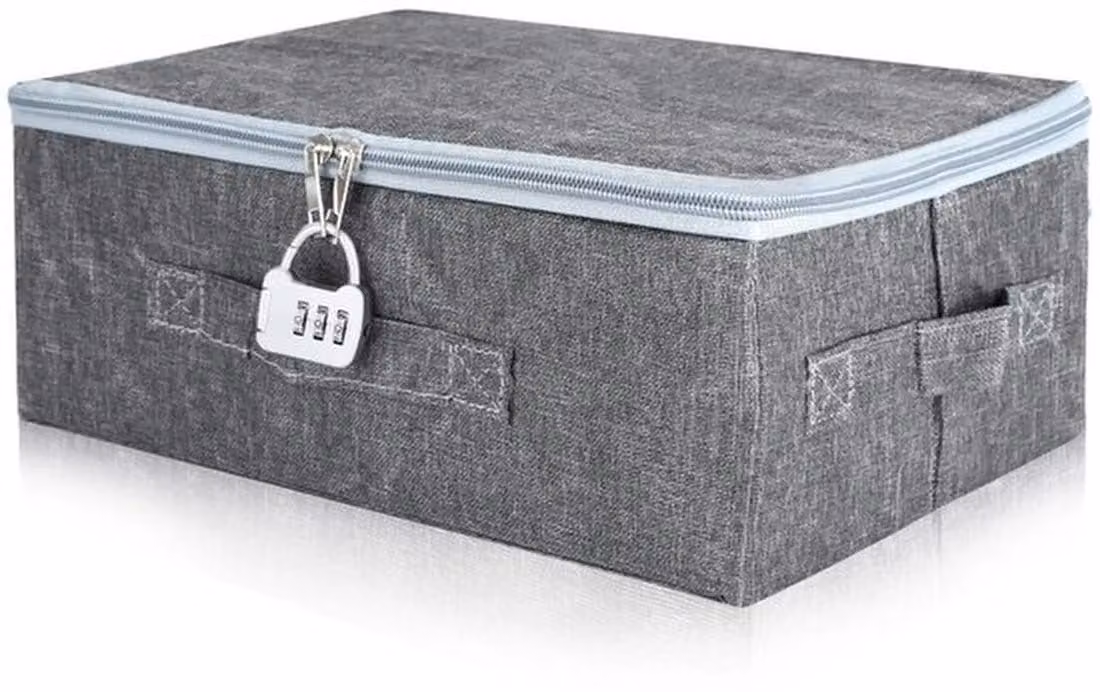 Azomor® Contenitore pieghevole grigio con serratura e manici per vestiti e giocattoli, 30 x 20 x 14 cm