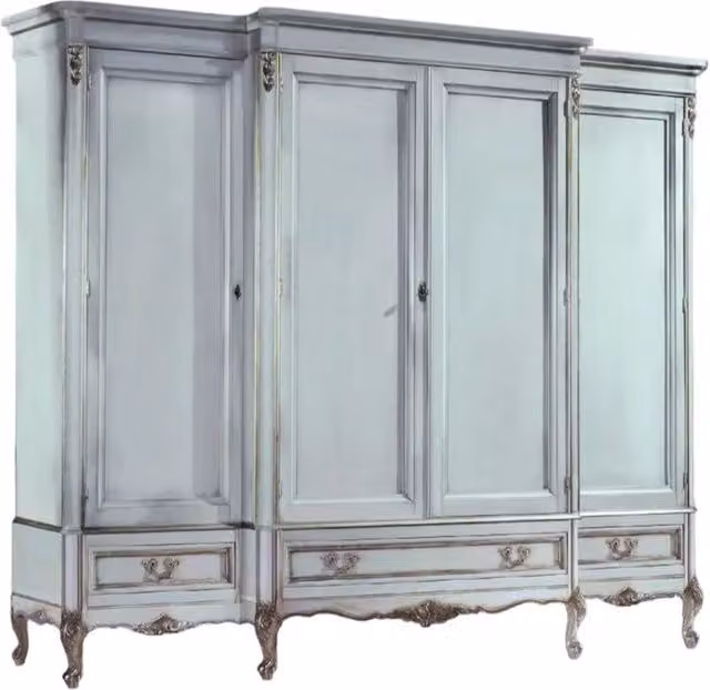Armadio 4 porte in stile shabby chic Mobili 2G bianco e argento L: 252 cm, P: 60 cm, H: 242 cm – 4