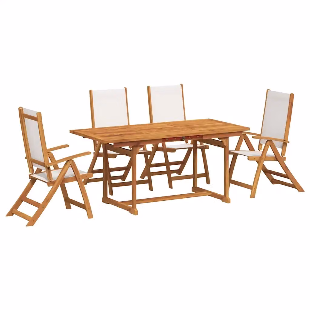 Set Pranzo da Giardino vidaXL in Legno di Acacia e Textilene, 5 Pezzi, Marrone e Grigio – 2