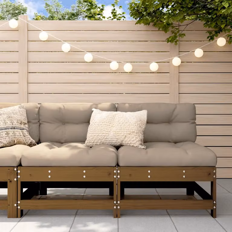 Set di 2 divani centrali da giardino vidaXL in legno massello di pino color ambra, beige e marrone