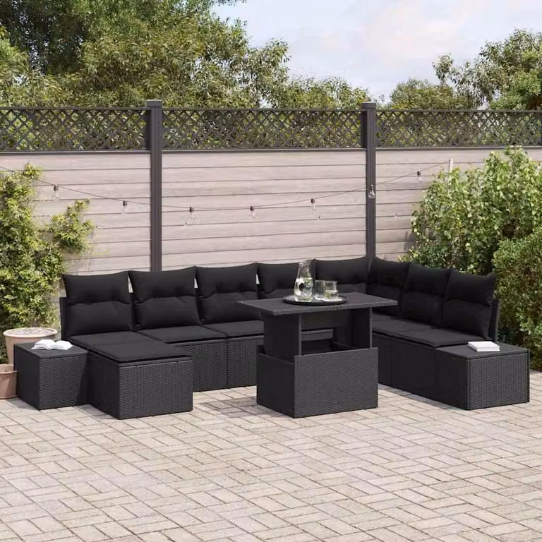 Maison Exclusive - Set da giardino composto da 9 pezzi, divano in rattan sintetico nero