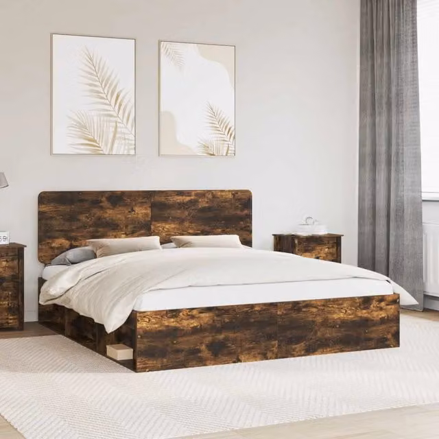 Struttura del letto Rovere Fumo 200 x 200 cm Pino massello 3412447