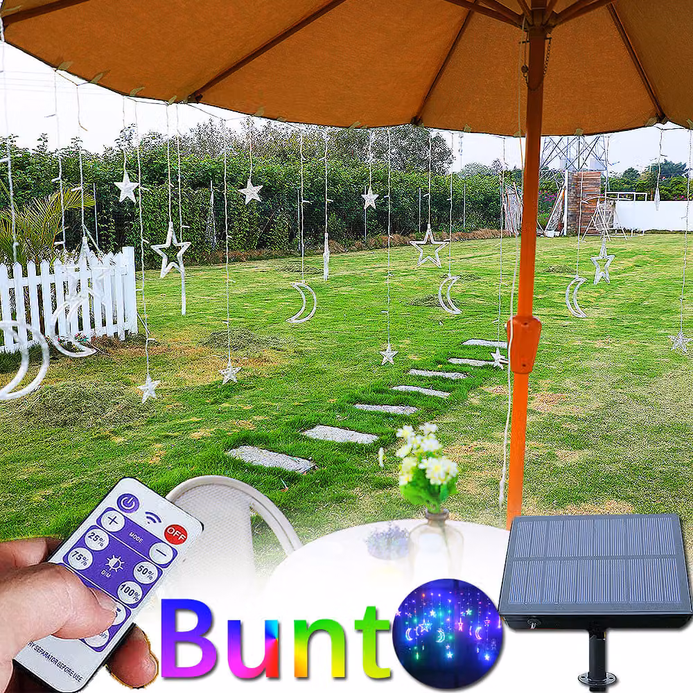 3M Outdoor Solar LED Fairy Lights Stelle Lune Tenda di luci Stella Tenda impermeabile decorazione interna all'aperto, colorato