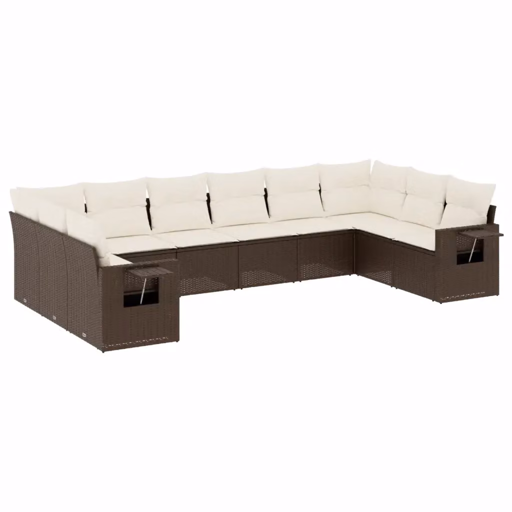 vidaXL Set Divani da Giardino 10 Pezzi in Polyrattan Marrone con Cuscini e Tavolino da Esterno – 2