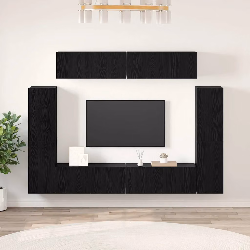 Set mobile TV moderno vidaXL da 8 pezzi in legno MDF color rovere e nero L: 80 cm, P: 30 cm, H: 30 cm – 1