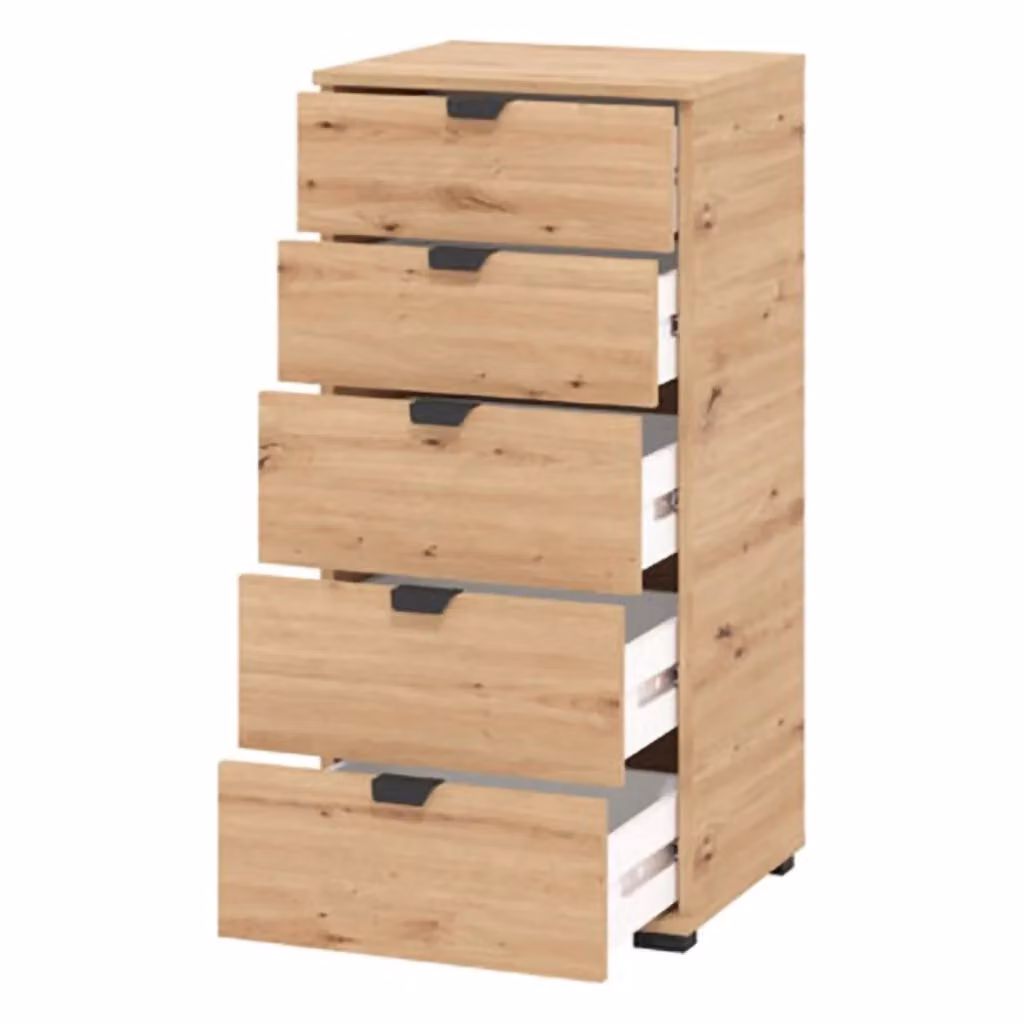 Cassettiera con 5 cassetti Mainarda in legno Rovere Nodi Marrone L: 45 cm, P: 40 cm, H: 95 cm – 2