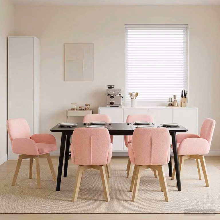 Set di 6 sedie da pranzo girevoli vidaXL in tessuto bouclé rosa, L 54 cm x P 58 cm x H 87 cm