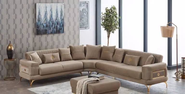 Polstersofa Ecksofa L-Form Sofa Stoffsofa Beige Couch Eck Moderne