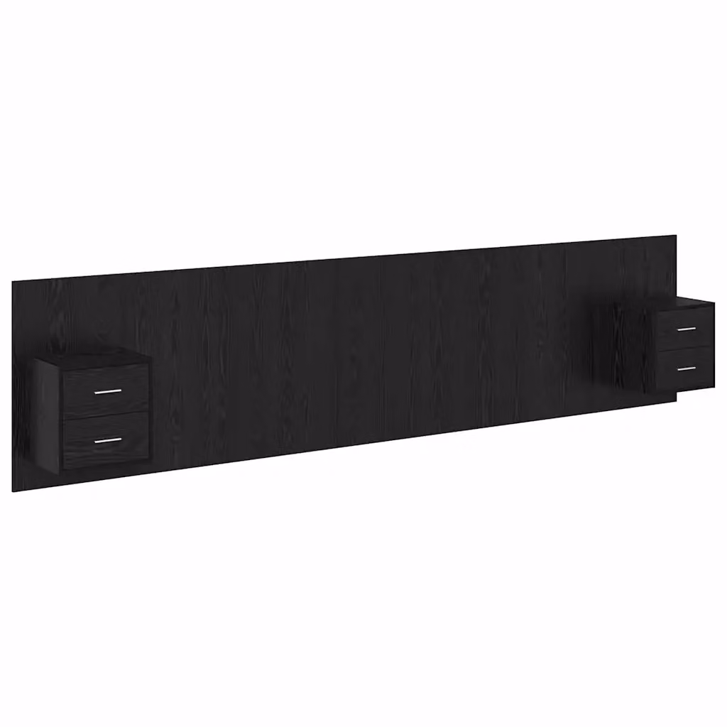Set di 3 pezzi Testata con Comodini da Parete vidaXL in Legno Ingegnerizzato e Metallo, Nero Opaco – 2
