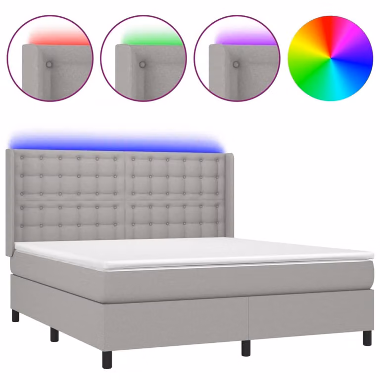 Letto a Molle Materasso e LED Grigio Chiaro 160x200 cm Tessuto