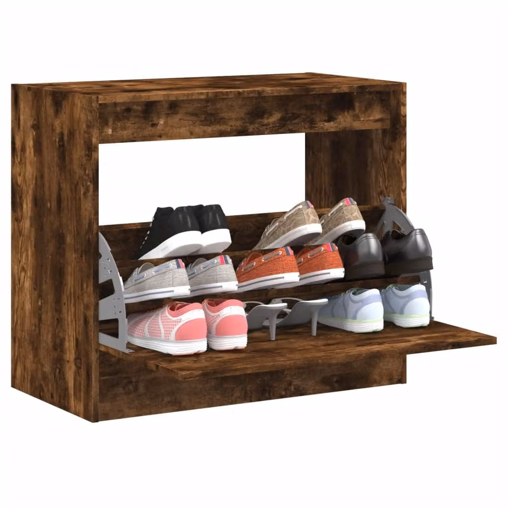 Scarpiera moderna vidaXL in legno rovere color marrone con scomparti basculanti, L: 80 cm, P: 42 cm, H: 69 cm