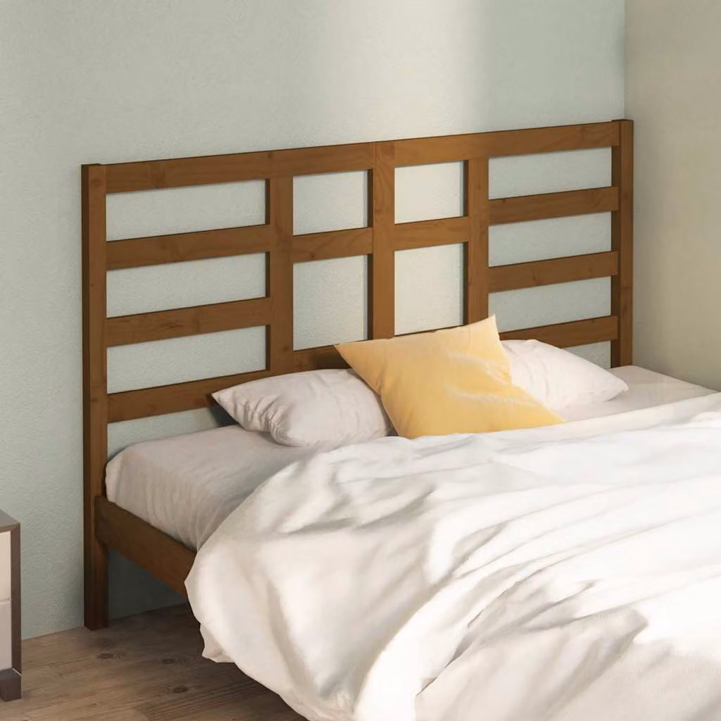 Testiera per letto vidaXL in legno massello di pino color marrone, stile rustico, L 141 cm x P 4 cm x H 104 cm