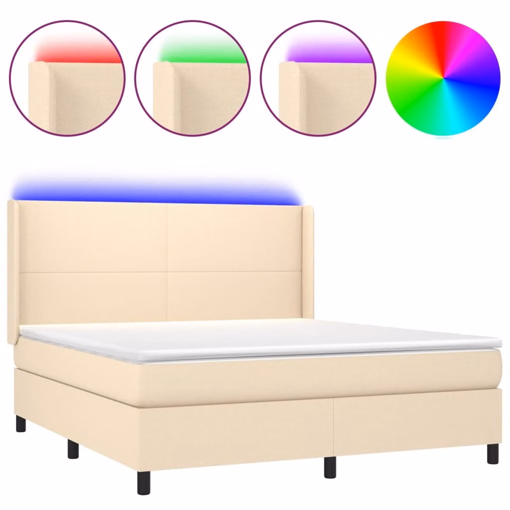 Letto a Molle con Materasso e LED Crema 160x200 cm in Tessuto